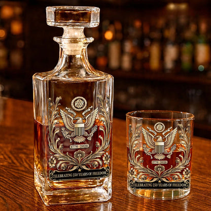 Celebrating 250 Years of Freedom Whiskey Decanter Set | Patriotic 1776–2026 Whiskey Bottle Whiskey Glass 684284
