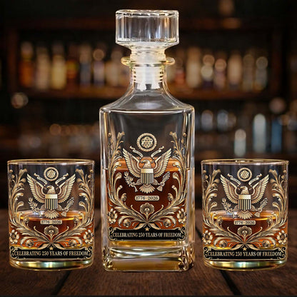 Celebrating 250 Years of Freedom Whiskey Decanter Set | Patriotic 1776–2026 Whiskey Bottle Whiskey Glass 684284