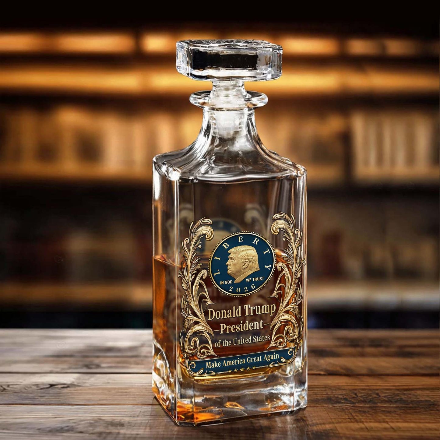 Donald Trump Whiskey Decanter Set | In God We Trust Trump MAGA Whiskey Glass Whiskey Bottle 684285 – GOP