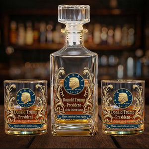Donald Trump Whiskey Decanter Set | In God We Trust Trump MAGA Whiskey Glass Whiskey Bottle 684285 – GOP
