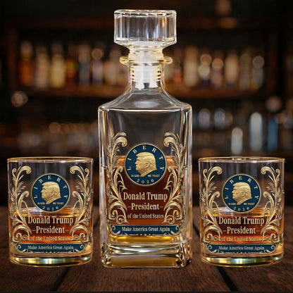 Donald Trump Whiskey Decanter Set | In God We Trust Trump MAGA Whiskey Glass Whiskey Bottle 684285 – GOP