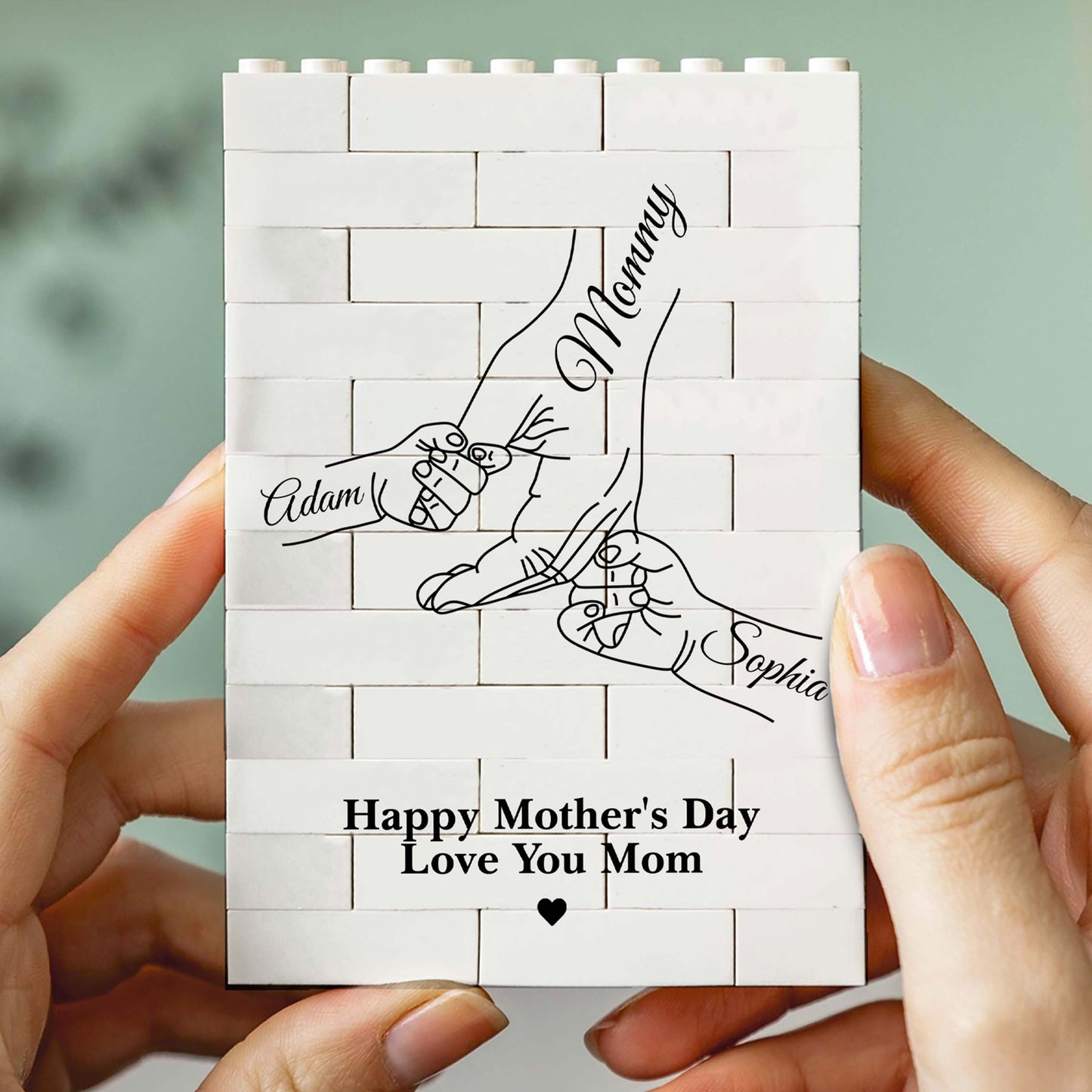 Custom Name Building Brick Blocks | Mom Holding Hand | Personalized Gift For Mother's Day 684307