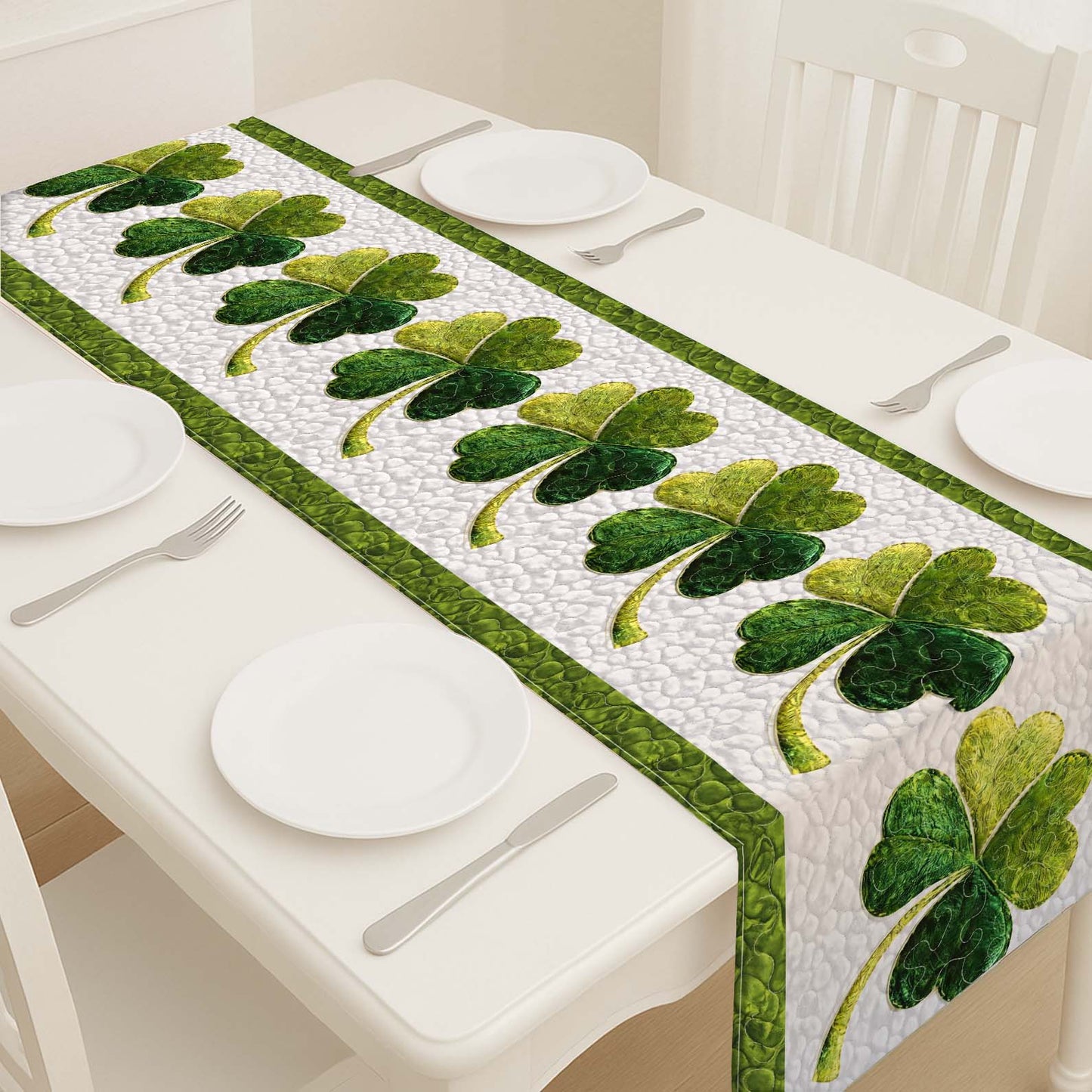 St. Patrick’s Day Quilted Table Runner | Green Shamrock Clover Table Decor | Lucky Irish Table Runner for Dining Table 684308