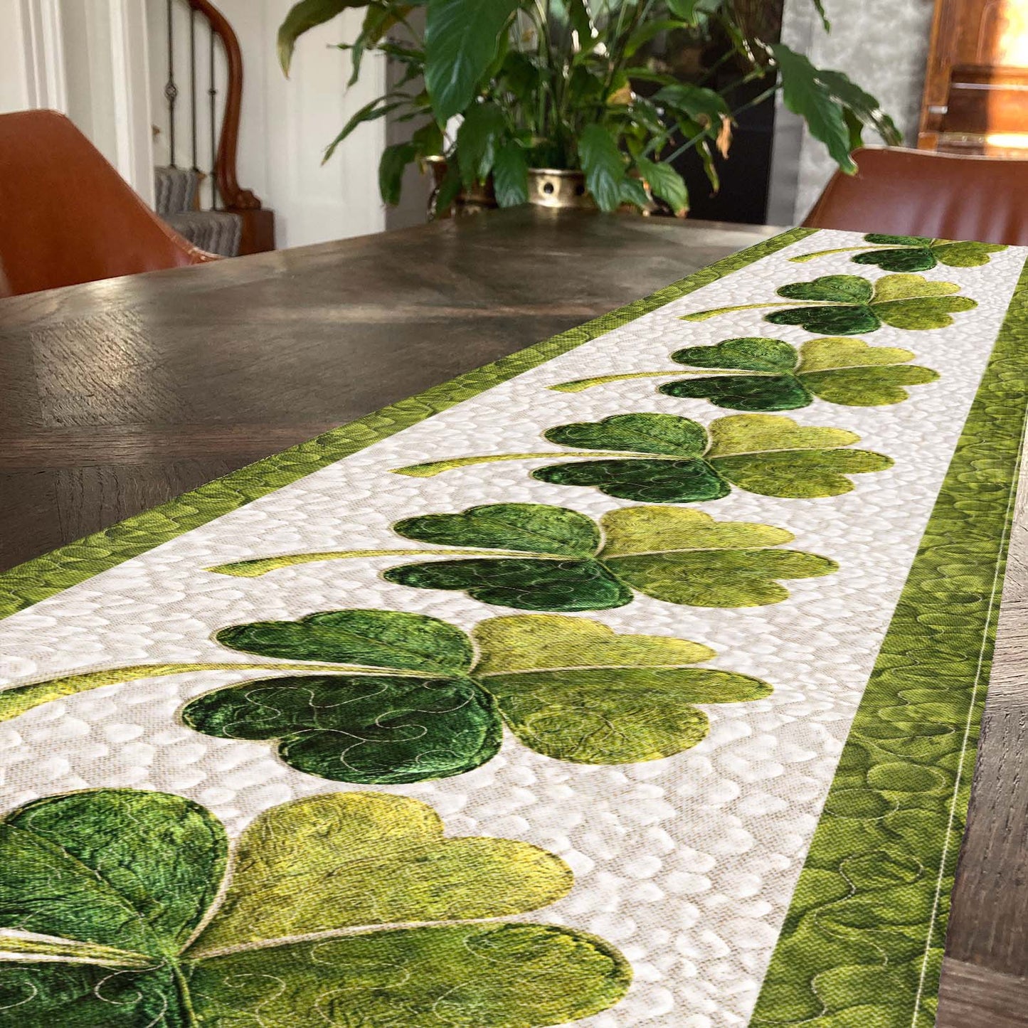 St. Patrick’s Day Quilted Table Runner | Green Shamrock Clover Table Decor | Lucky Irish Table Runner for Dining Table 684308