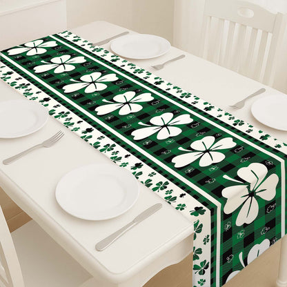 St. Patrick’s Day Green Clover Buffalo Plaid Table Runner | Lucky Irish Dining Table Decor 684312