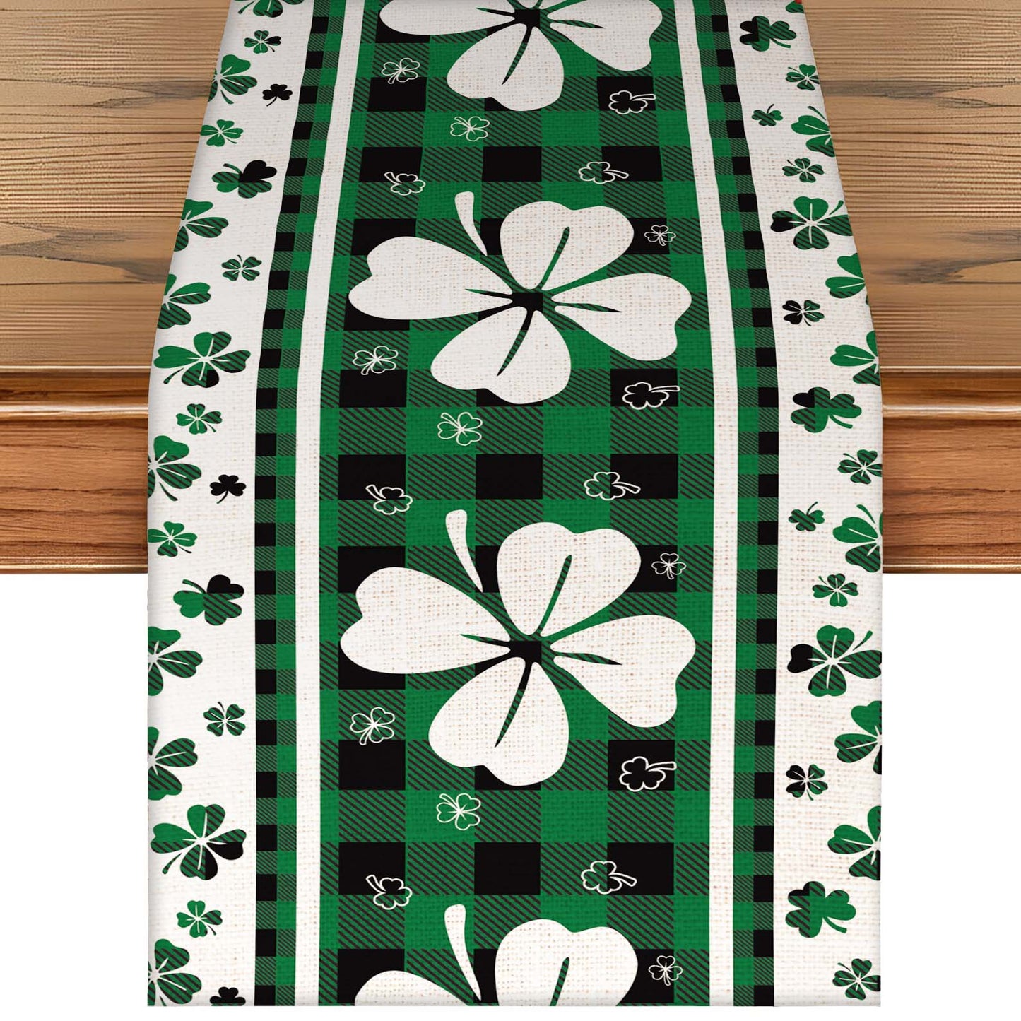 St. Patrick’s Day Green Clover Buffalo Plaid Table Runner | Lucky Irish Dining Table Decor 684312