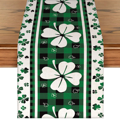 St. Patrick’s Day Green Clover Buffalo Plaid Table Runner | Lucky Irish Dining Table Decor 684312