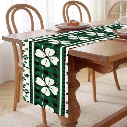 St. Patrick’s Day Green Clover Buffalo Plaid Table Runner | Lucky Irish Dining Table Decor 684312