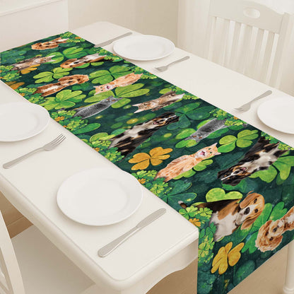 Custom Photo St. Patrick’s Day Clovers Table Runner | Personalized Shamrock Lucky Irish Dining Table Decor 684313