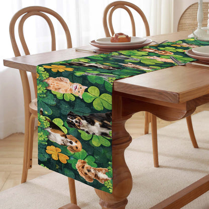 Custom Photo St. Patrick’s Day Clovers Table Runner | Personalized Shamrock Lucky Irish Dining Table Decor 684313