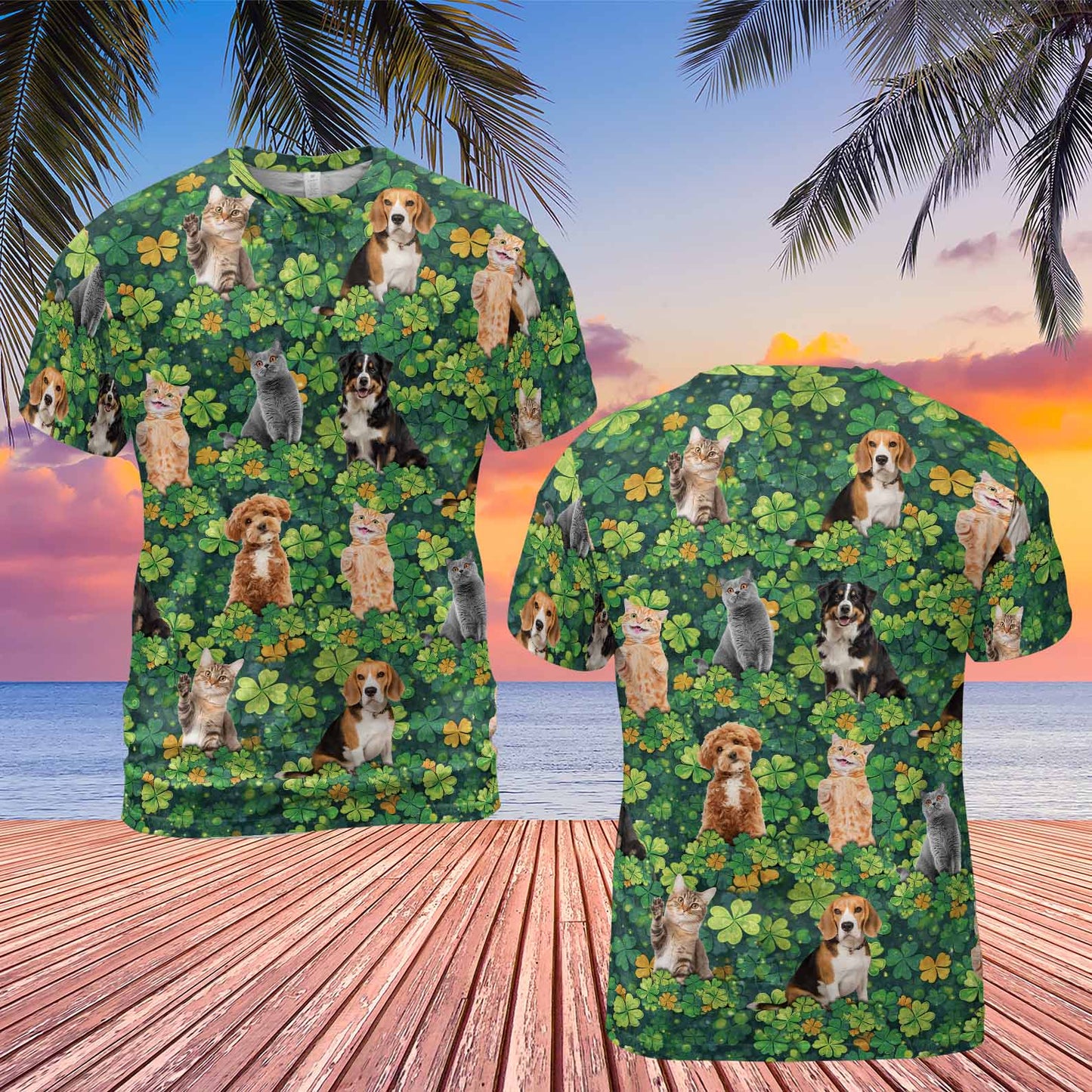 Custom Photo St. Patrick’s Day Clovers AOP Shirt | Personalized Shamrock All-Over Print T-Shirt 684313