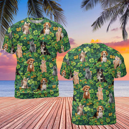 Custom Photo St. Patrick’s Day Clovers AOP Shirt | Personalized Shamrock All-Over Print T-Shirt 684313