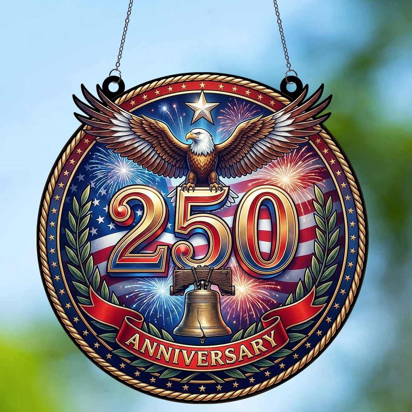 250 Years USA Anniversary Suncatcher Ornament | Patriotic Eagle Liberty Bell Suncatcher | Happy 250th USA 684324