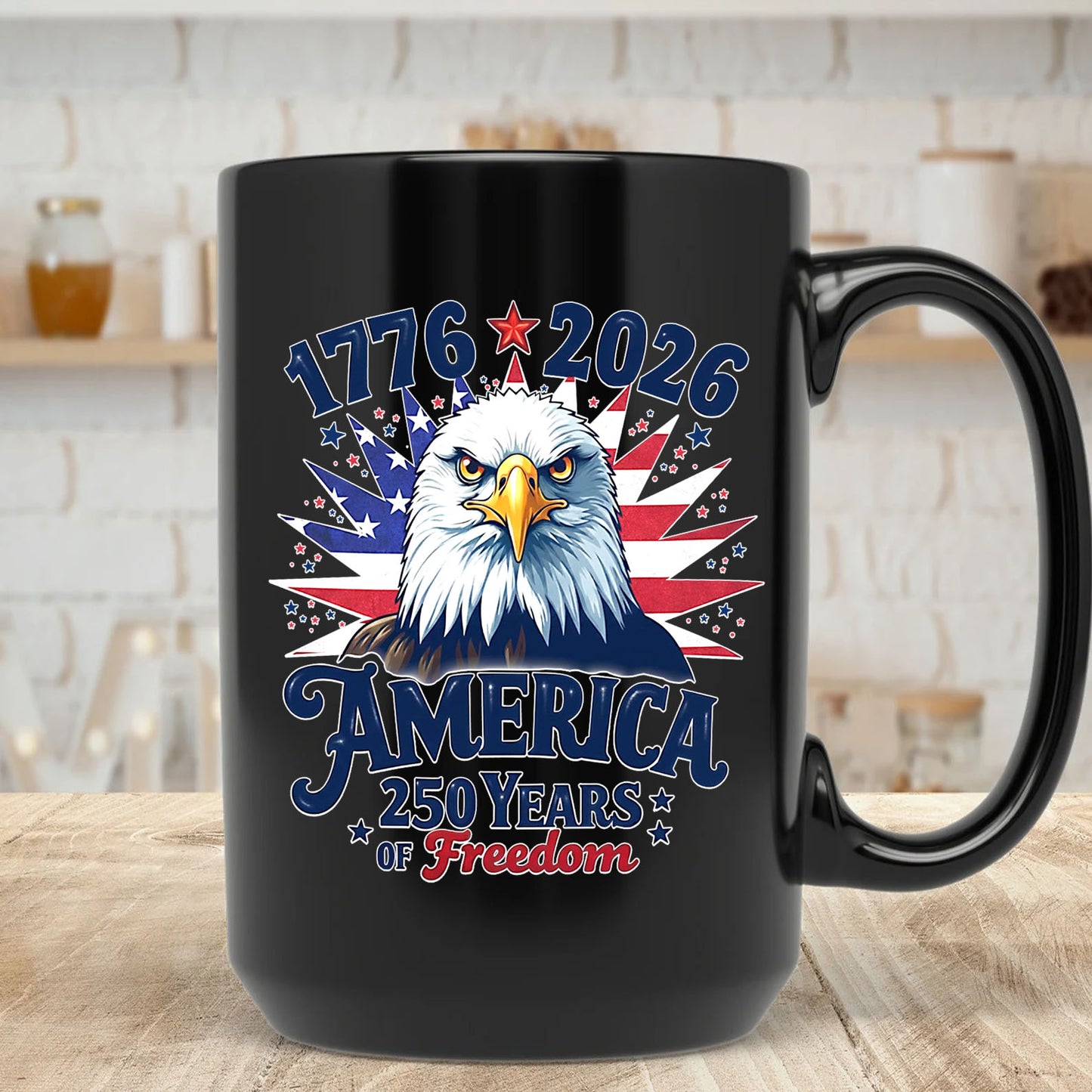 USA 250 Years of Freedom Black Mug | Patriotic Eagle US Flag 1776–2026 Coffee Mug | 4th of July Mug 684328