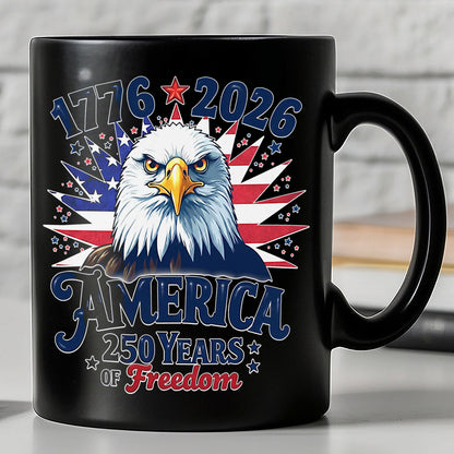USA 250 Years of Freedom Black Mug | Patriotic Eagle US Flag 1776–2026 Coffee Mug | 4th of July Mug 684328