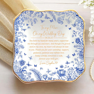 Custom Mother Of The Bride Jewelry Dish | Personalized Toile De Jouy Trinket Tray | Mother's Day Gift 684333