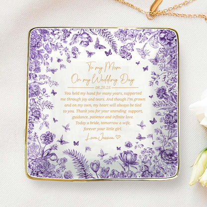 Custom Mother Of The Bride Jewelry Dish | Personalized Toile De Jouy Trinket Tray | Mother's Day Gift 684333