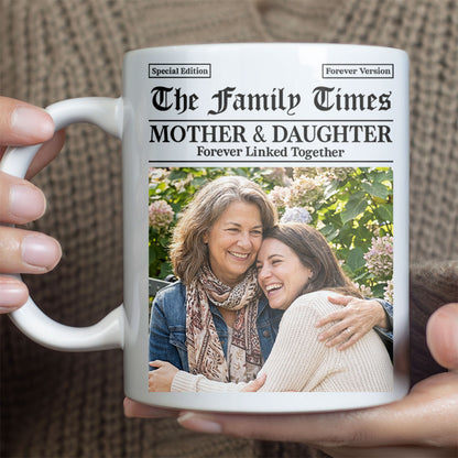 Custom Photo Mother and Daughters Sons Mug | Personalized Family Times Newspaper Theme White Mug Accent Mug 684336