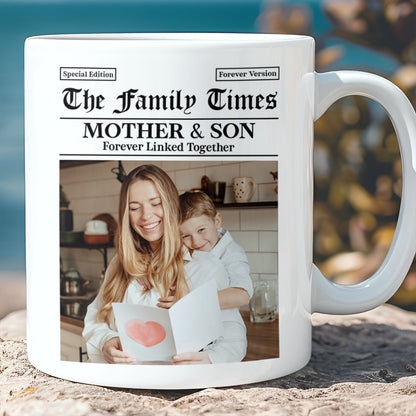 Custom Photo Mother and Daughters Sons Mug | Personalized Family Times Newspaper Theme White Mug Accent Mug 684336