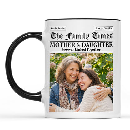Custom Photo Mother and Daughters Sons Mug | Personalized Family Times Newspaper Theme White Mug Accent Mug 684336