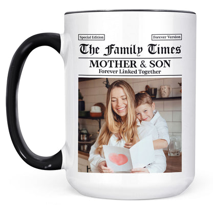 Custom Photo Mother and Daughters Sons Mug | Personalized Family Times Newspaper Theme White Mug Accent Mug 684336