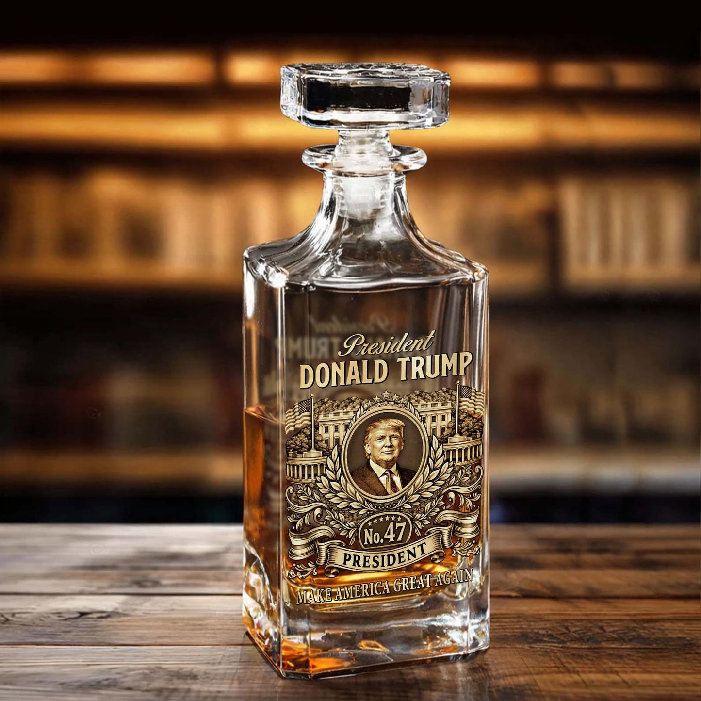 President Donald Trump 47 Whiskey Decanter Set | Trump MAGA Whiskey Glass Whiskey Bottle 684350 – GOP