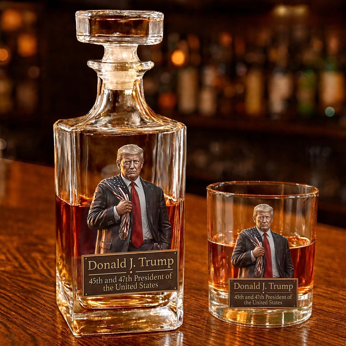 Donald Trump 45 47 President Whiskey Decanter Set | Trump Whiskey Glass Whiskey Bottle 684352 – GOP