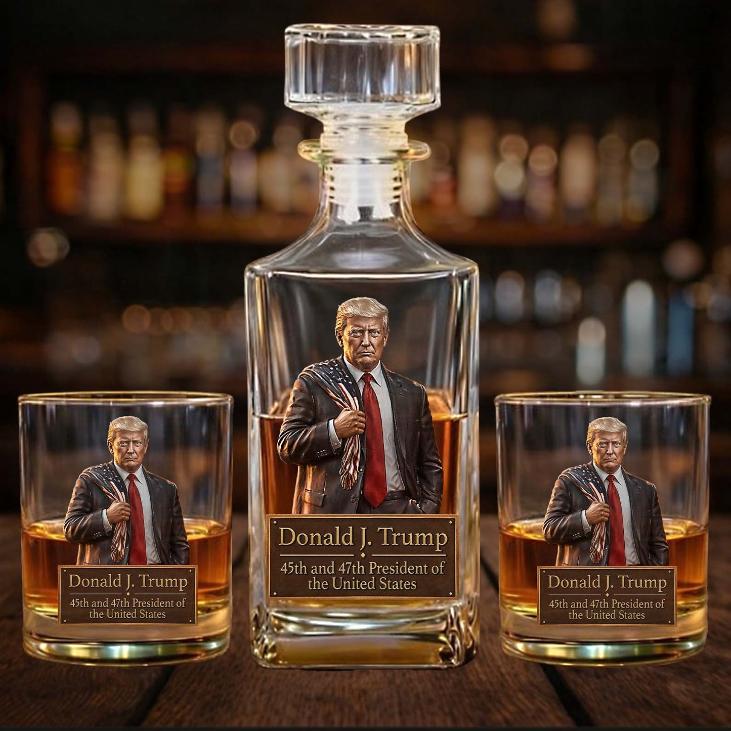 Donald Trump 45 47 President Whiskey Decanter Set | Trump Whiskey Glass Whiskey Bottle 684352 – GOP