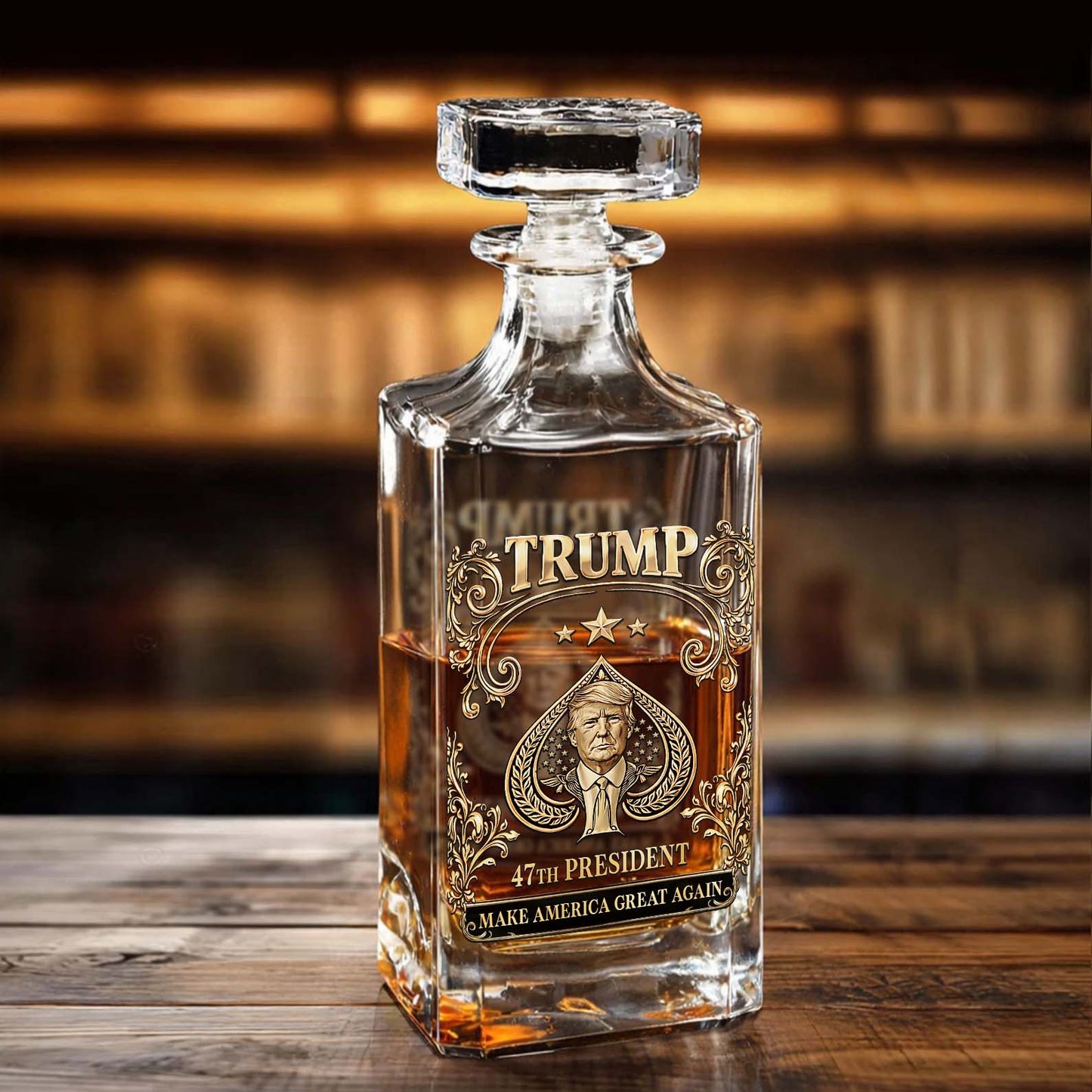 Trump 47th President Whiskey Decanter Set | Donald Trump MAGA Whiskey Glass Whiskey Bottle 684366 - GOP