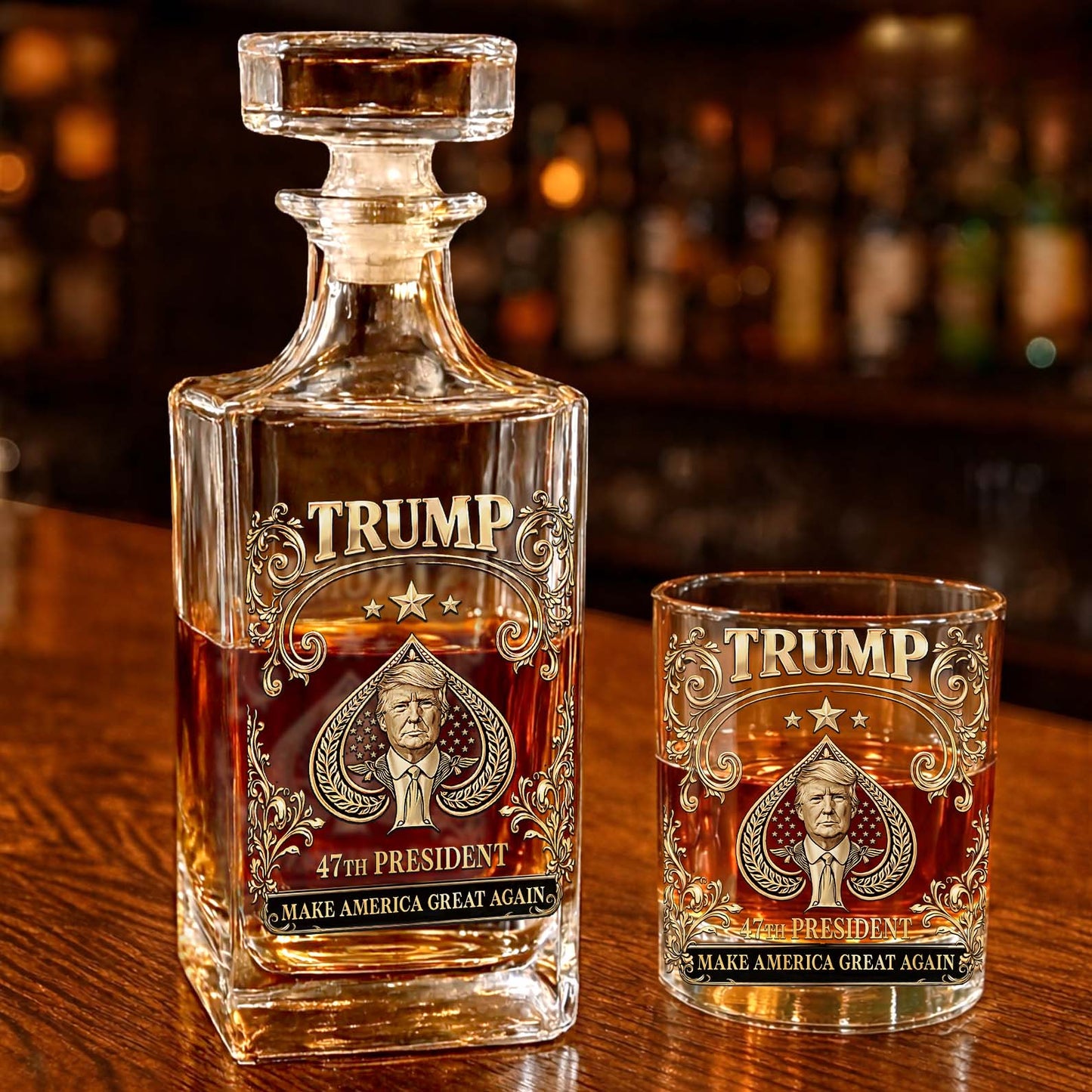 Trump 47th President Whiskey Decanter Set | Donald Trump MAGA Whiskey Glass Whiskey Bottle 684366 - GOP