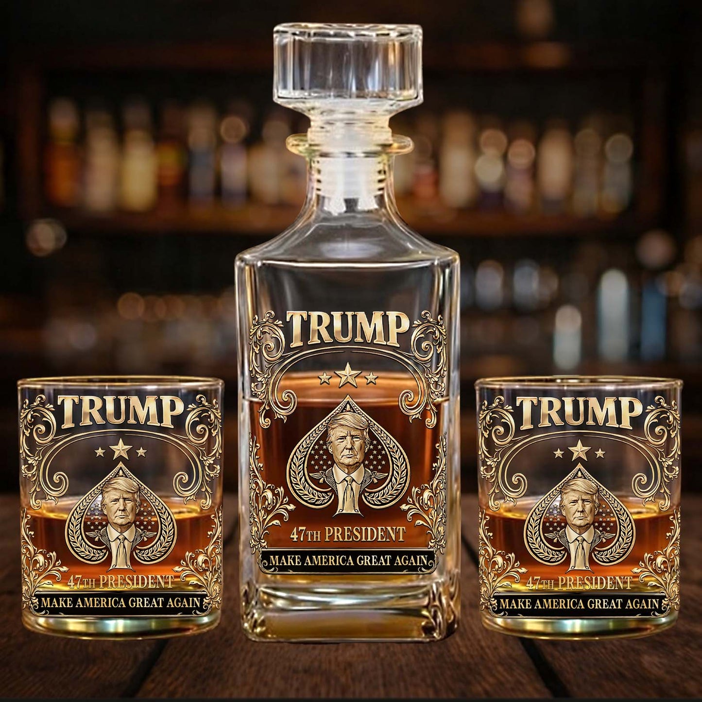 Trump 47th President Whiskey Decanter Set | Donald Trump MAGA Whiskey Glass Whiskey Bottle 684366 - GOP