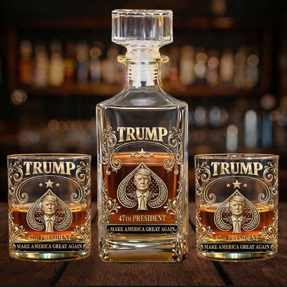 Trump 47th President Whiskey Decanter Set | Donald Trump MAGA Whiskey Glass Whiskey Bottle 684366 - GOP