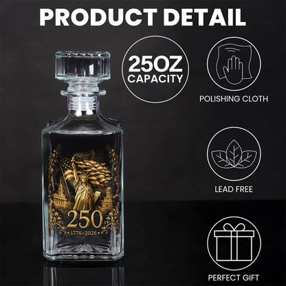 250 Years 1776–2026 Whiskey Decanter Set | Patriotic Liberty US Flag Whiskey Glass Whiskey Bottle 684372