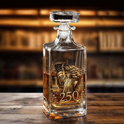 250 Years 1776–2026 Whiskey Decanter Set | Patriotic Liberty US Flag Whiskey Glass Whiskey Bottle 684372