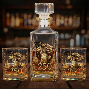 250 Years 1776–2026 Whiskey Decanter Set | Patriotic Liberty US Flag Whiskey Glass Whiskey Bottle 684372