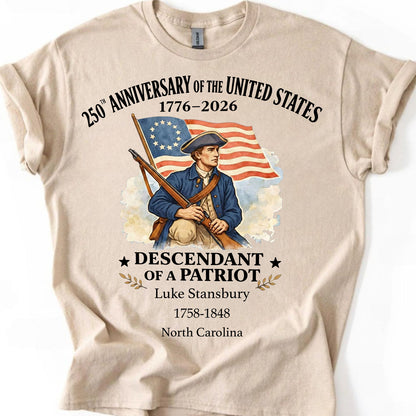 Personalized 250 Years of America Shirt, Custom Name Descendant of a Patriot, Patriotic 1776–2026 Tee 684373