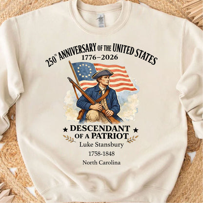 Personalized 250 Years of America Shirt, Custom Name Descendant of a Patriot, Patriotic 1776–2026 Tee 684373