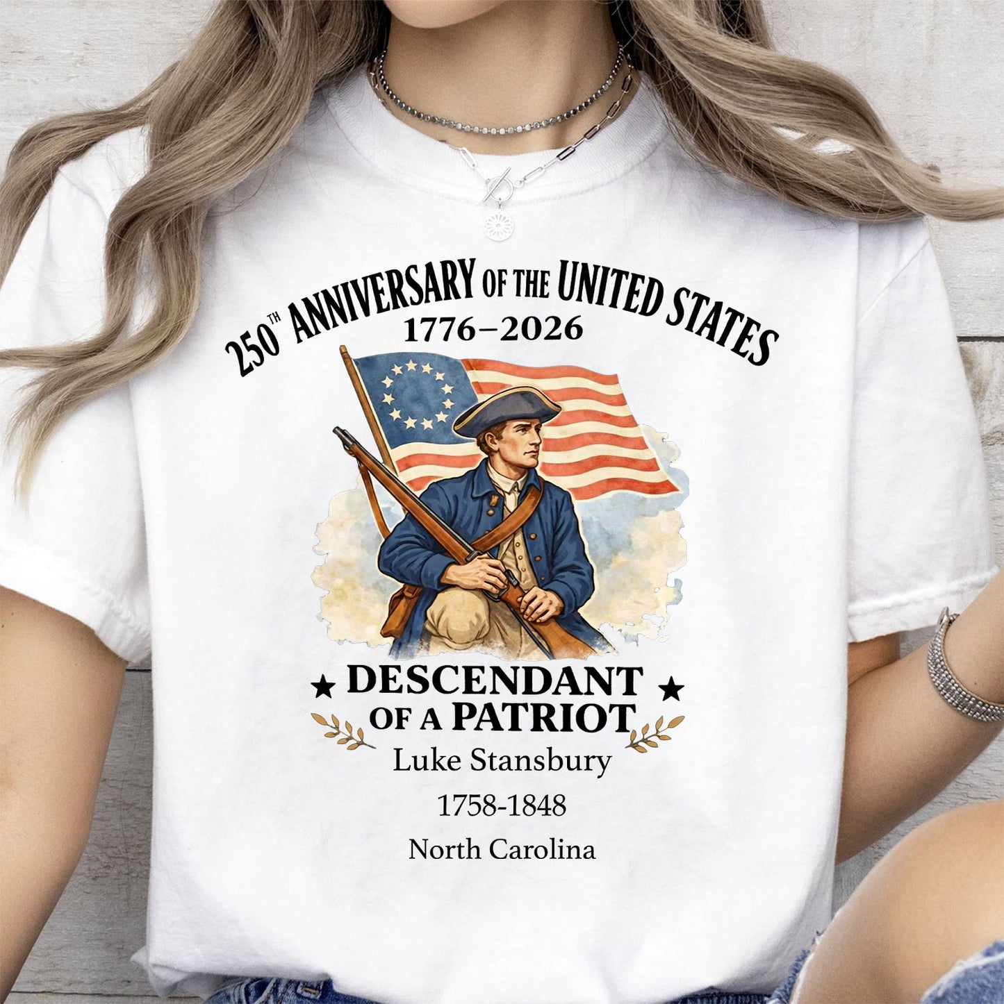 Personalized 250 Years of America Shirt, Custom Name Descendant of a Patriot, Patriotic 1776–2026 Tee 684373
