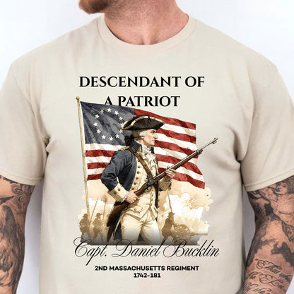 Custom Descendant of a Patriot T-shirt | Personalized Revolutionary War Heritage Family Name | Patriotic Tee 684374
