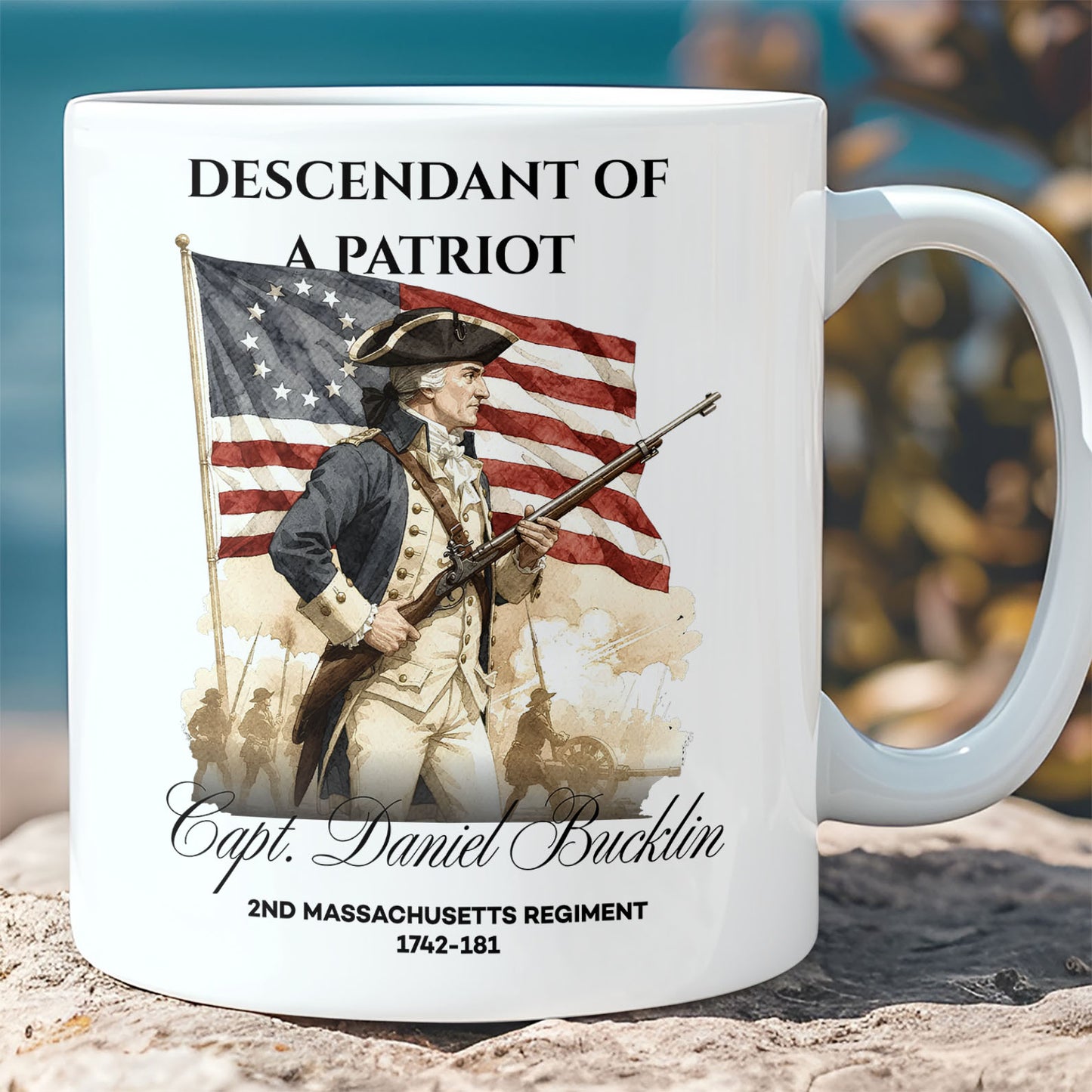 Custom Descendant of a Patriot Mug, Personalized Revolutionary War Heritage Family Name, 1776–2026 Ceramic Mug 684374