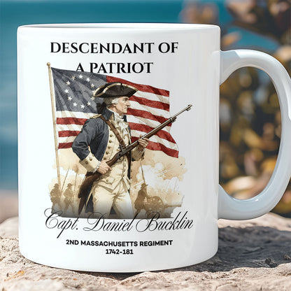 Custom Descendant of a Patriot Mug, Personalized Revolutionary War Heritage Family Name, 1776–2026 Ceramic Mug 684374