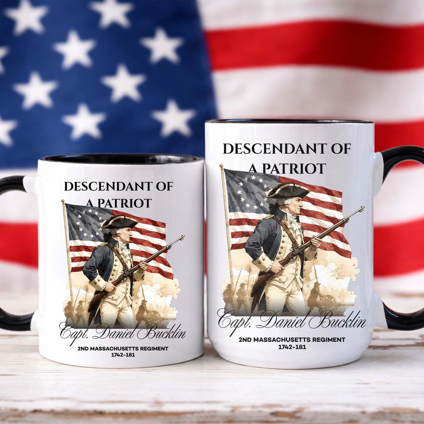 Custom Descendant of a Patriot Mug, Personalized Revolutionary War Heritage Family Name, 1776–2026 Ceramic Mug 684374