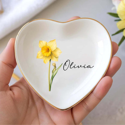 Personalized Birth Flower Trinket Dish | Custom Watercolor Flower Ring Dish | Birthday Jewelry Dish 684394