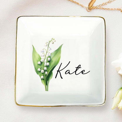 Personalized Birth Flower Trinket Dish | Custom Watercolor Flower Ring Dish | Birthday Jewelry Dish 684394