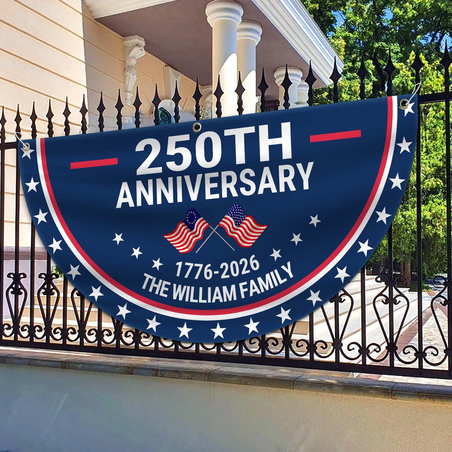 Custom Name 250 Years Anniversary Semicircle Flag | Personalized 1776–2026 House Flag 684412