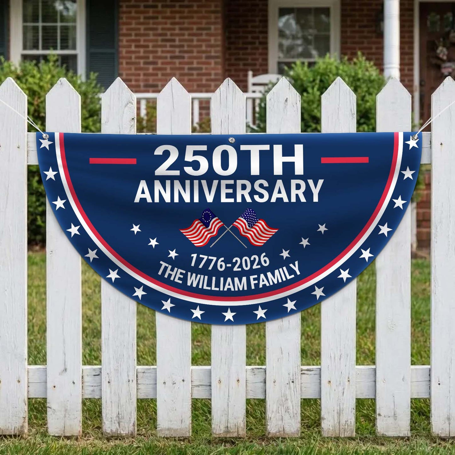 Custom Name 250 Years Anniversary Semicircle Flag | Personalized 1776–2026 House Flag 684412