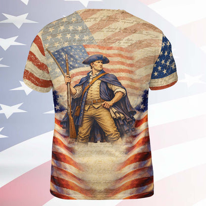 Personalized 250 Years of America AOP Shirt | Custom Name Descendant of a Patriot | Patriotic AOP Shirt 1776–2026 684426