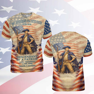Personalized 250 Years of America AOP Shirt | Custom Name Descendant of a Patriot | Patriotic AOP Shirt 1776–2026 684426