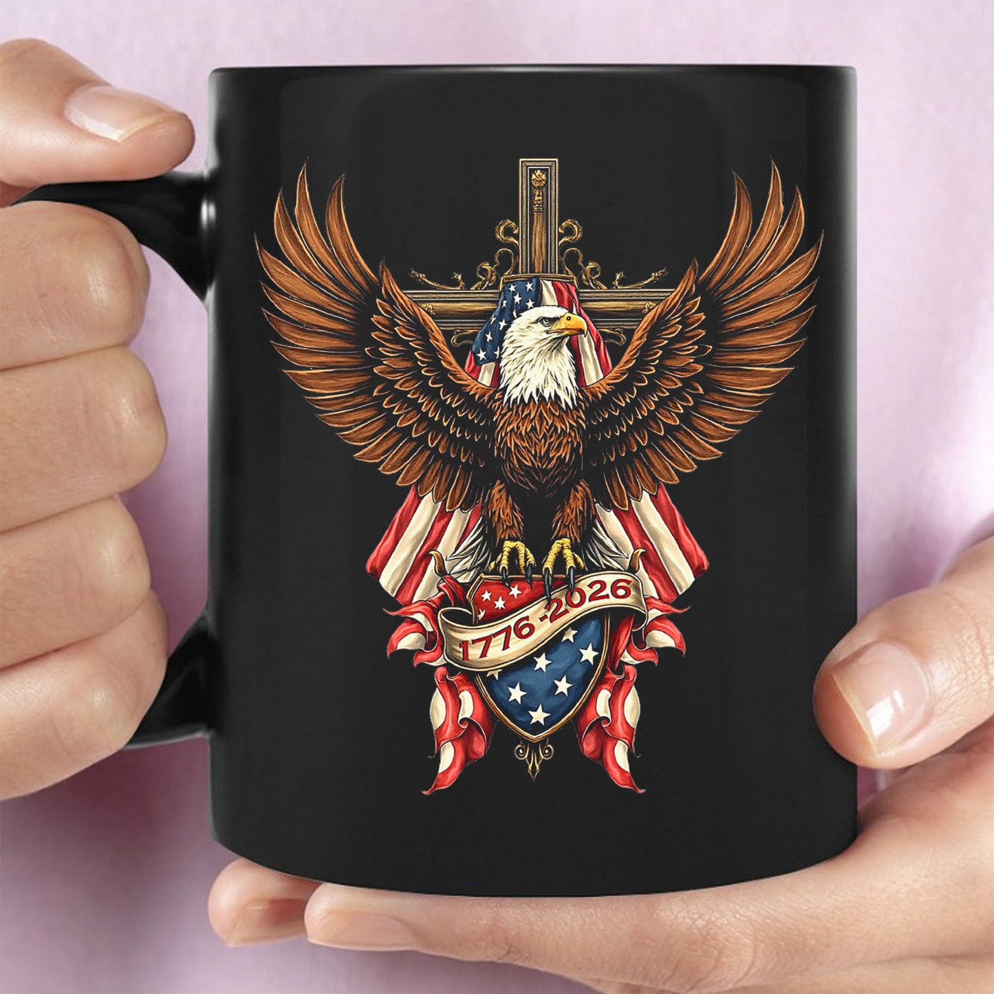 250 Years USA Anniversary Mug | Patriotic Eagle US Flag 1776–2026 Coffee Mug | 4th of July Black Mug 684454