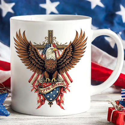 250 Years USA Anniversary Mug | Patriotic Eagle US Flag 1776–2026 White Mug Accent Mug 684454